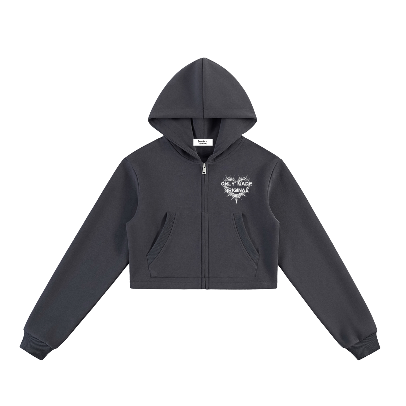 Essential Cropped Protected Heart Zip-Up Hoodie