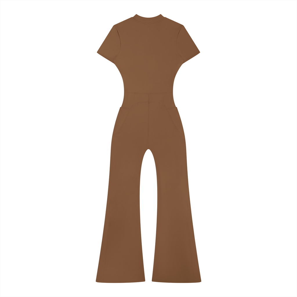 "OM" Fared Leg Quarter Zip Jumpsuit