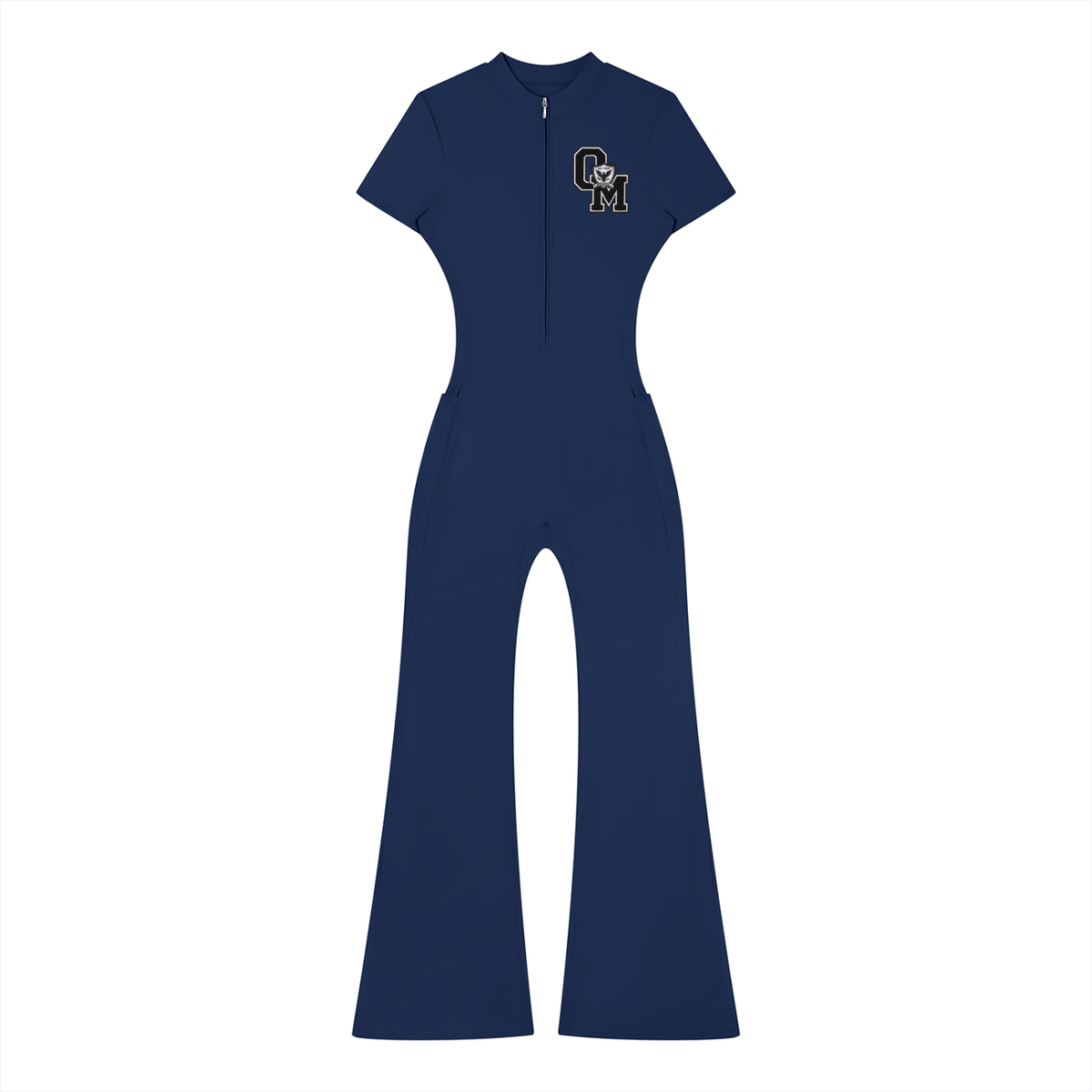 "OM" Fared Leg Quarter Zip Jumpsuit