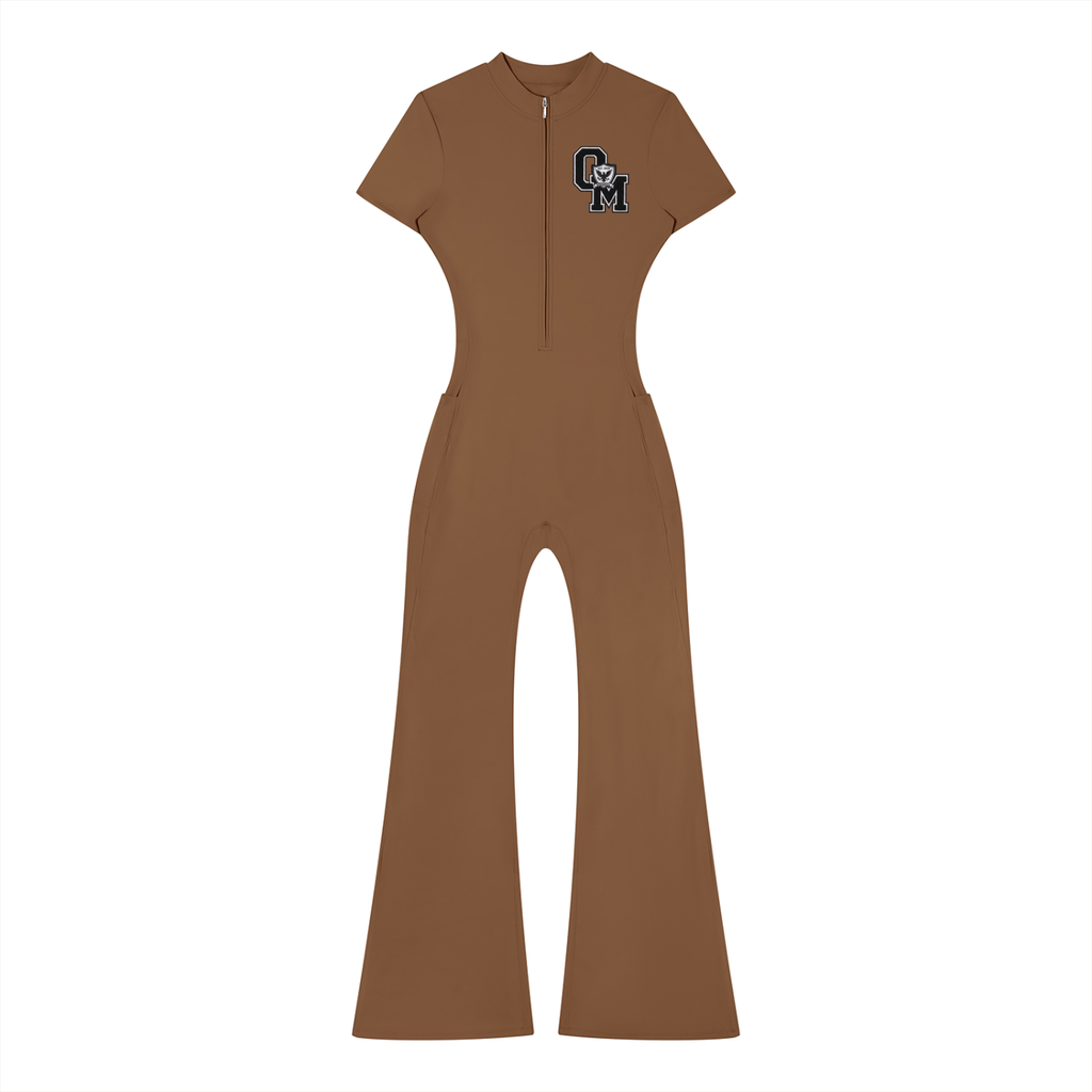 "OM" Fared Leg Quarter Zip Jumpsuit
