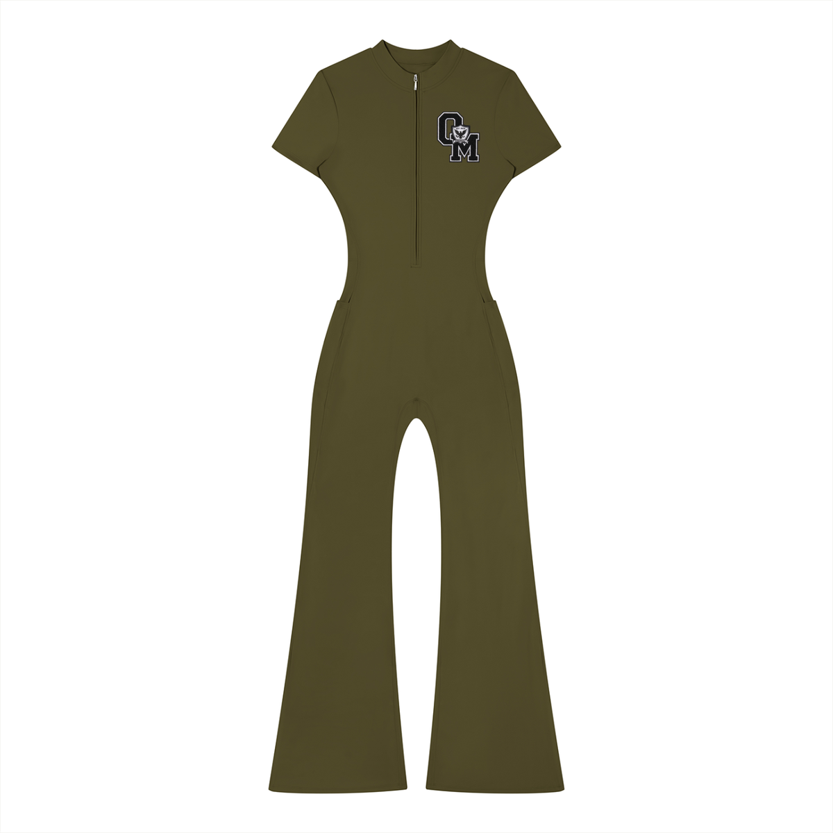 "OM" Fared Leg Quarter Zip Jumpsuit