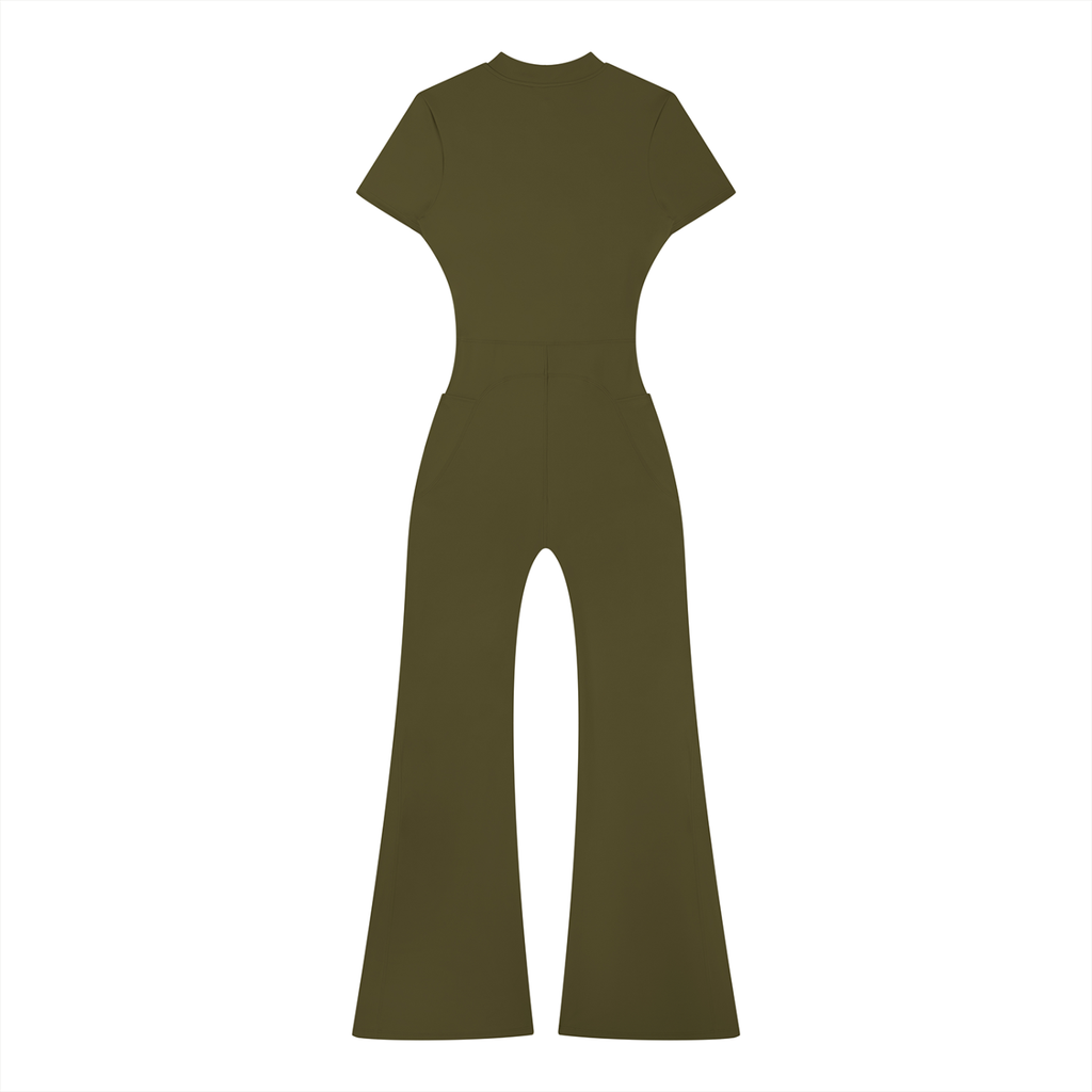 "OM" Fared Leg Quarter Zip Jumpsuit