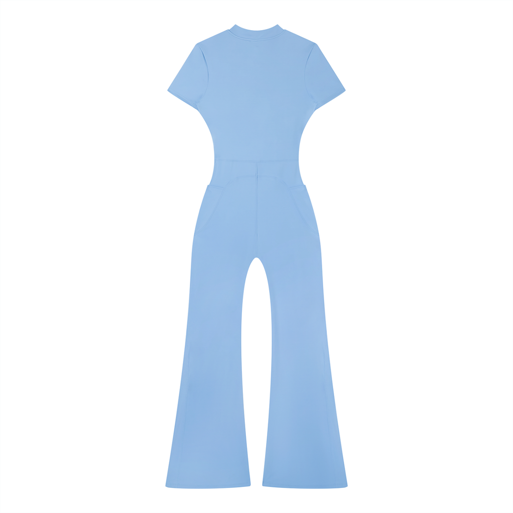 "OM" Fared Leg Quarter Zip Jumpsuit
