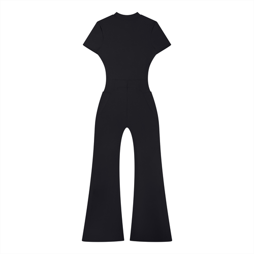"OM" Fared Leg Quarter Zip Jumpsuit