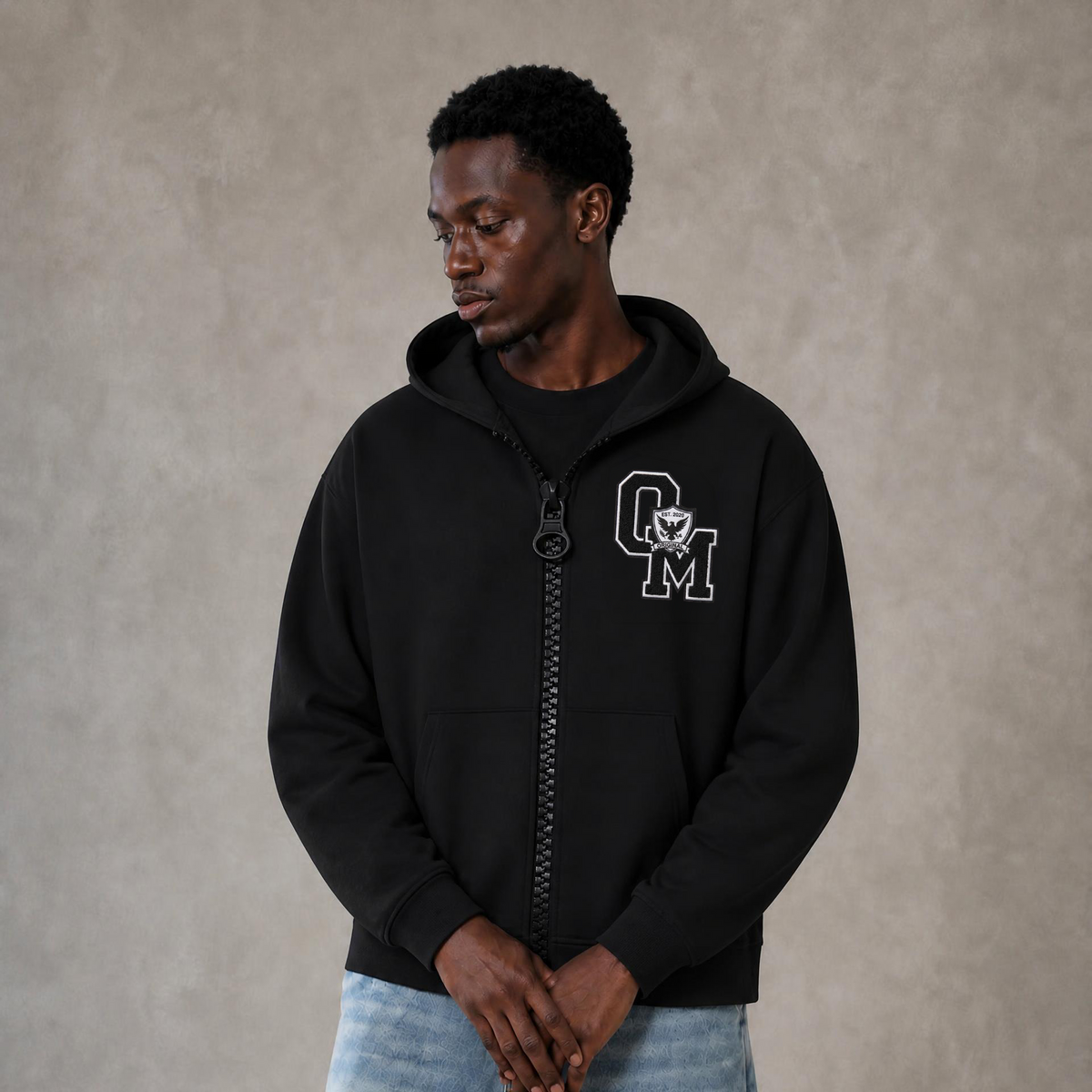 "OM" Oversized Zipper Boxy Zip-up
