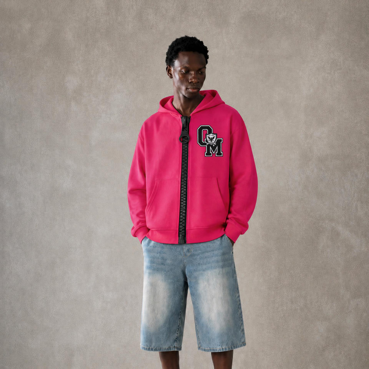 "OM" Oversized Zipper Boxy Zip-up