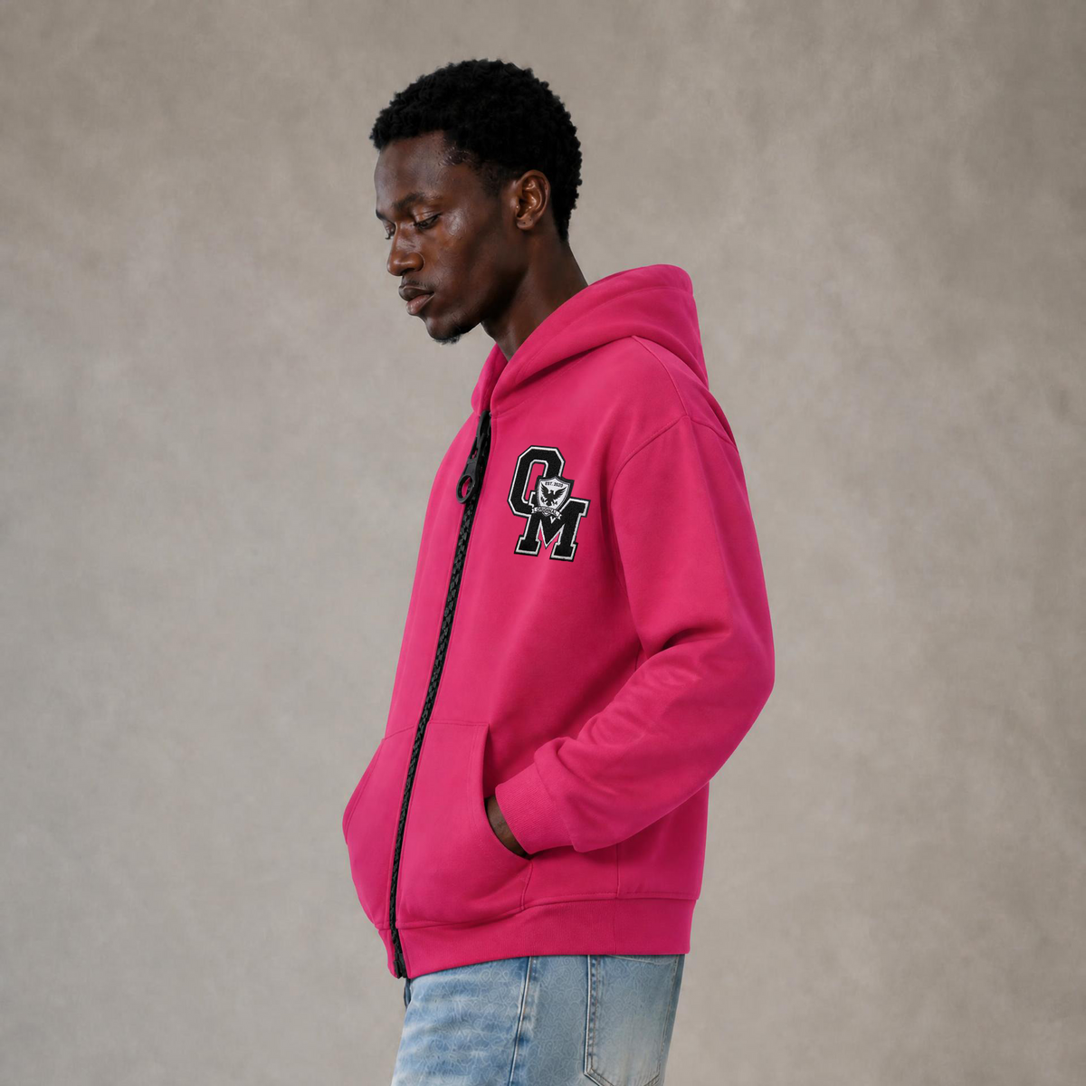 "OM" Oversized Zipper Boxy Zip-up