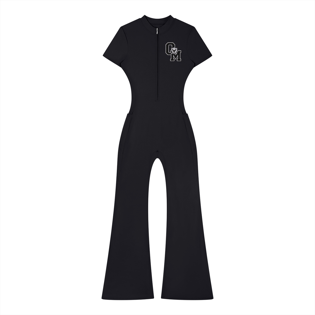 "OM" Fared Leg Quarter Zip Jumpsuit