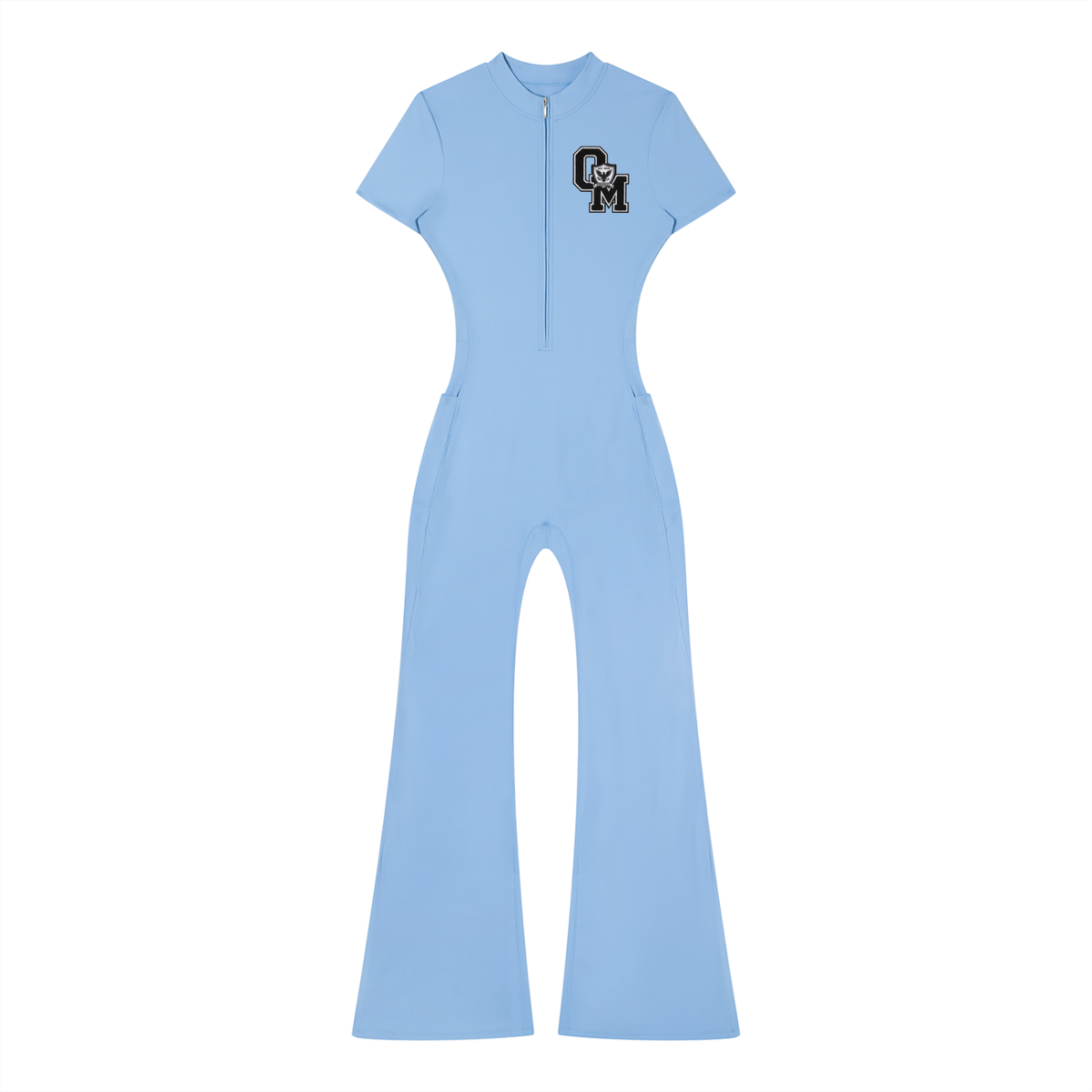 "OM" Fared Leg Quarter Zip Jumpsuit