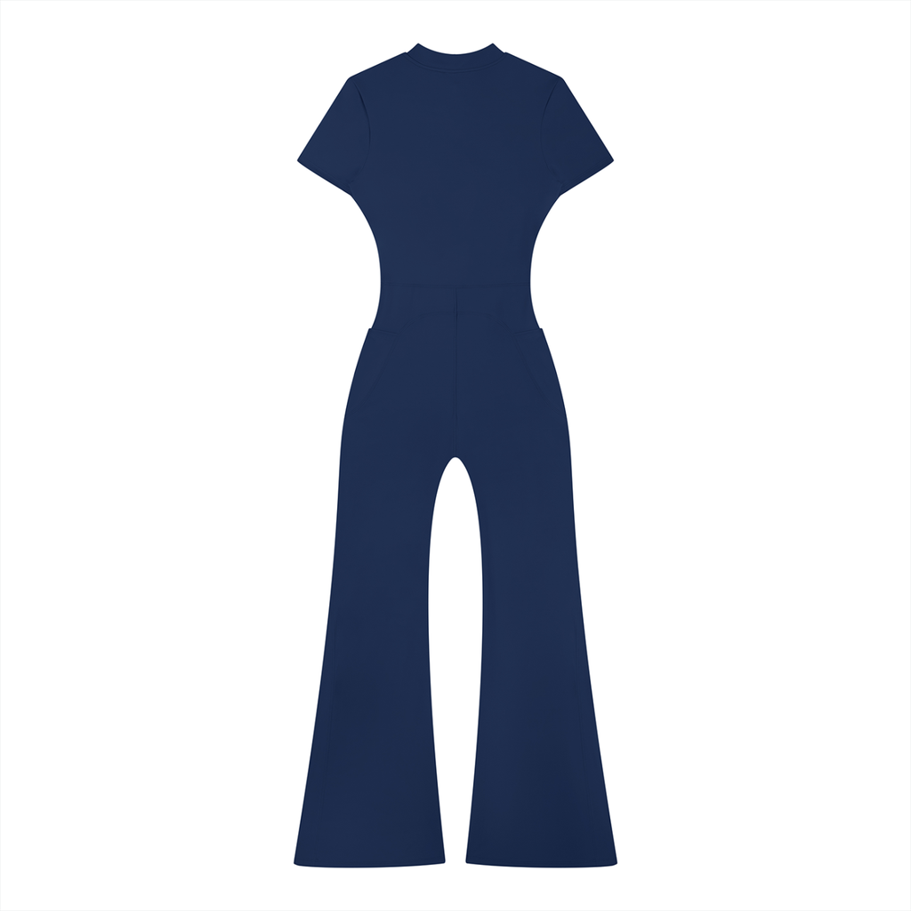 "OM" Fared Leg Quarter Zip Jumpsuit