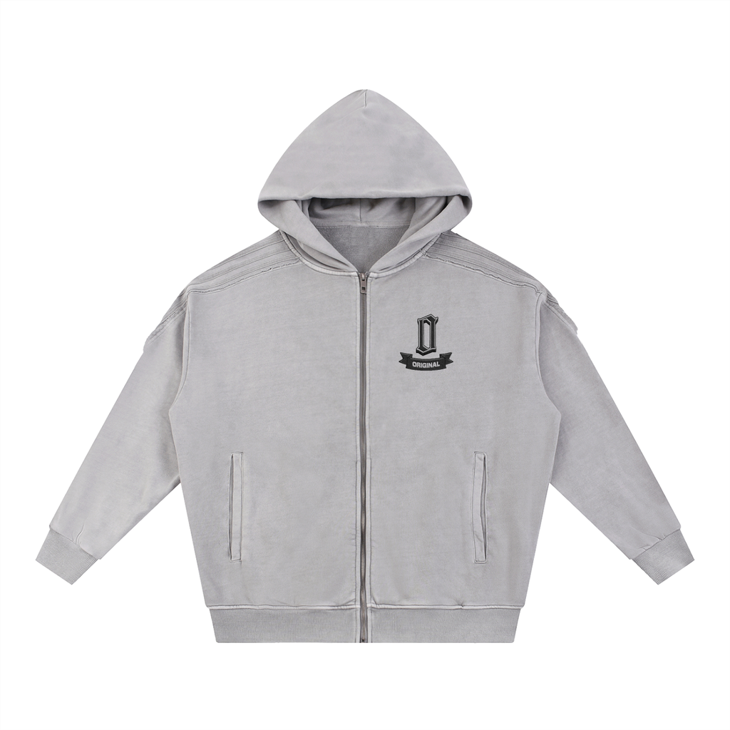 Snow Washed Tape Raw Edge Zip Hoodie