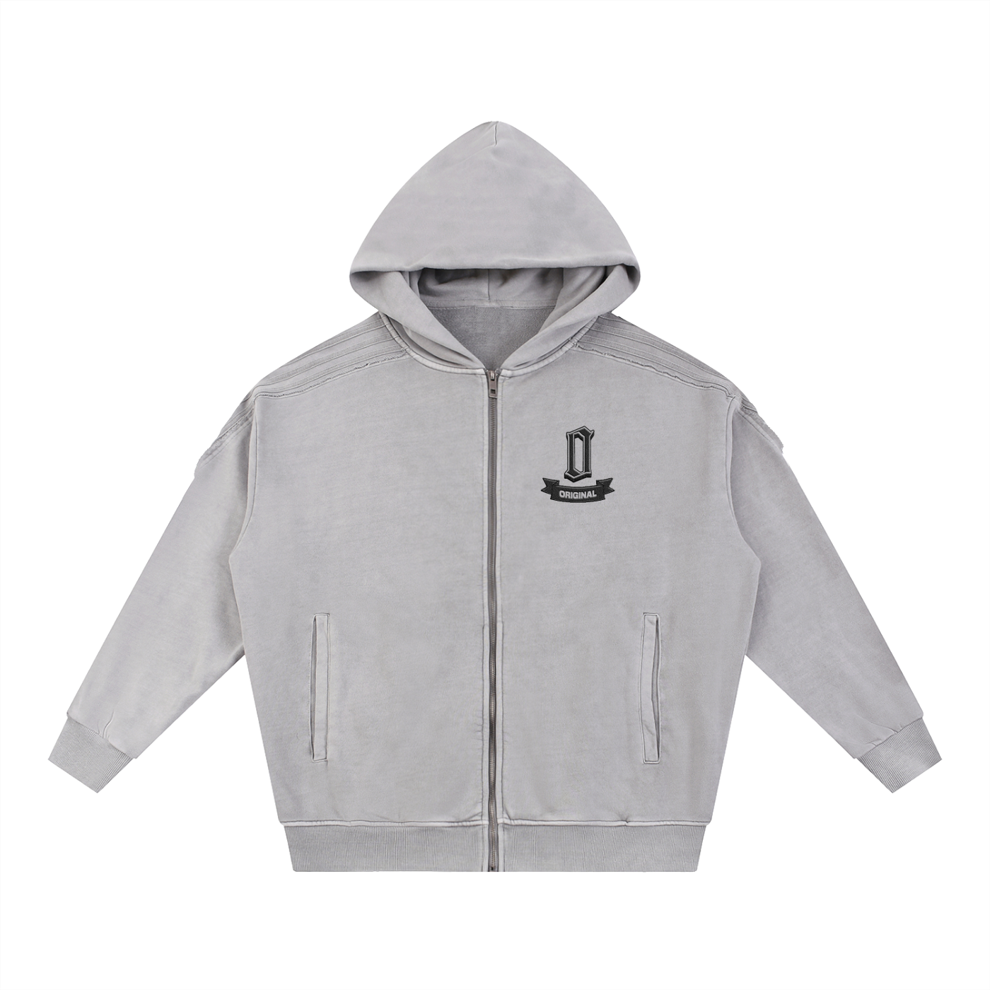 Snow Washed Tape Raw Edge Zip Hoodie